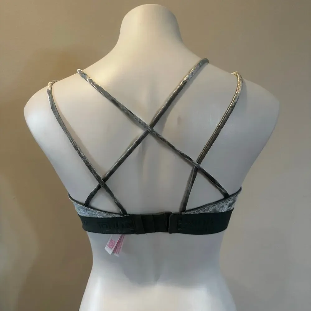 Victoria's Secret PINK dark green velvet strappy bralette sz XS